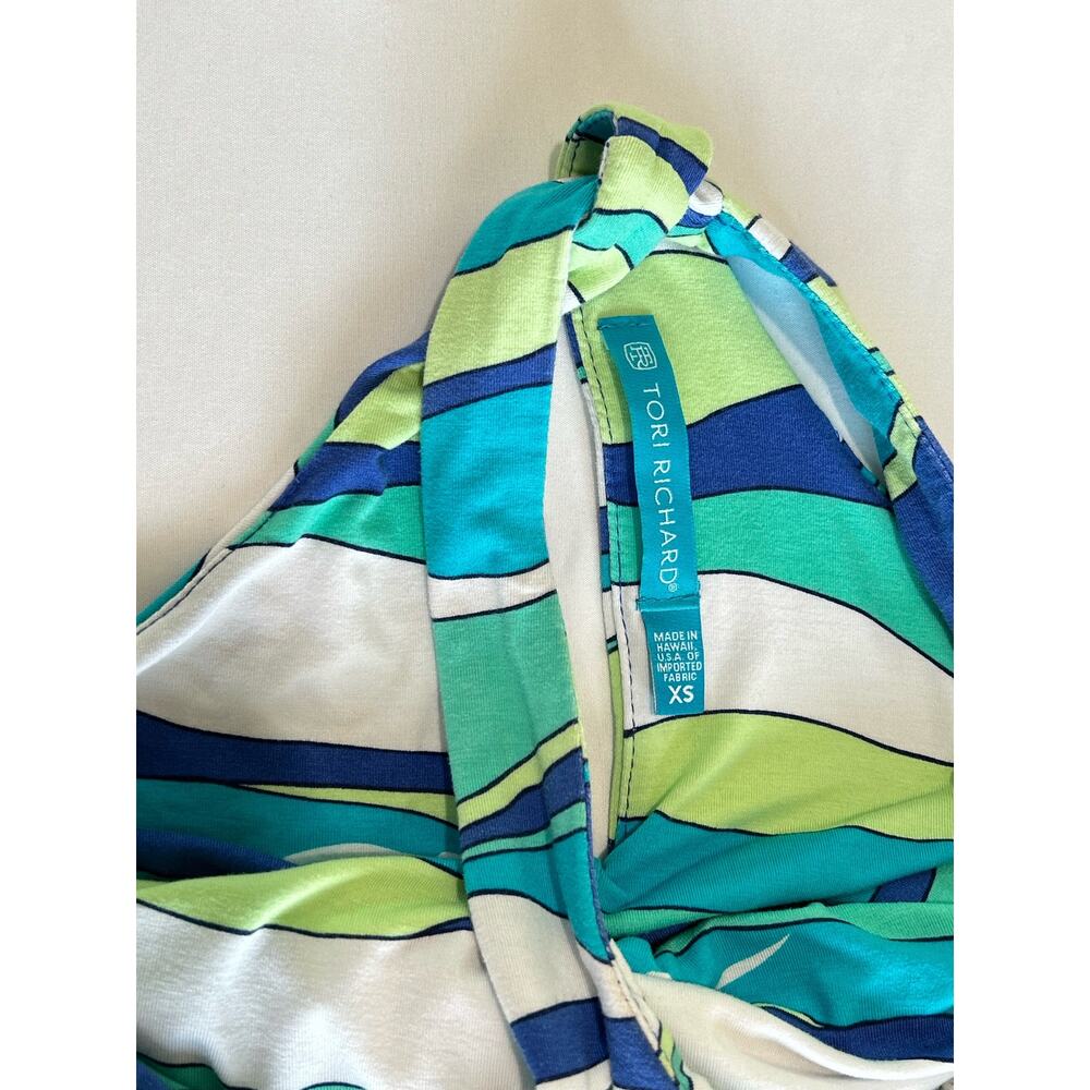 Tori Richard Honolulu Hawaii Wave Print Seagulls Blue Green Midi Dress Size XS - Picture 8 of 10